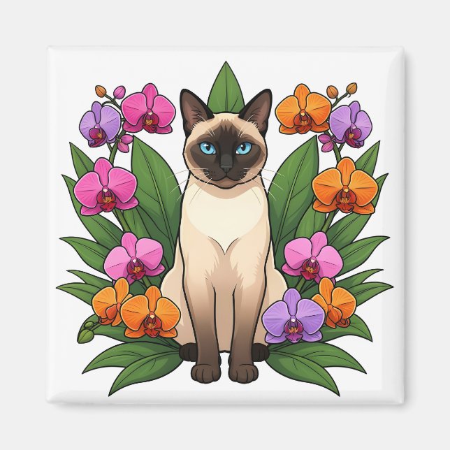 exotic flower siamese cat magnet (Front)