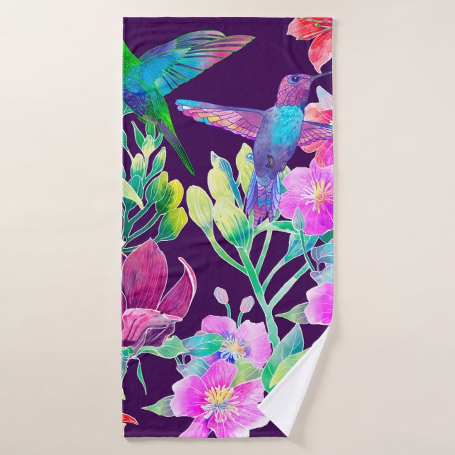 Exotic flowers and birds bath towel (Bath Towel)