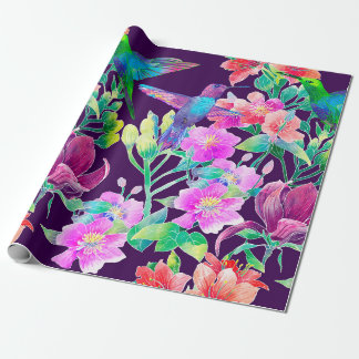 Exotic flowers and birds wrapping paper