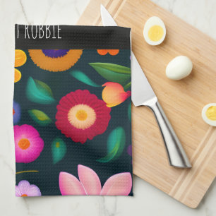 Exotic Flowers Colorful Pattern Tea Towel