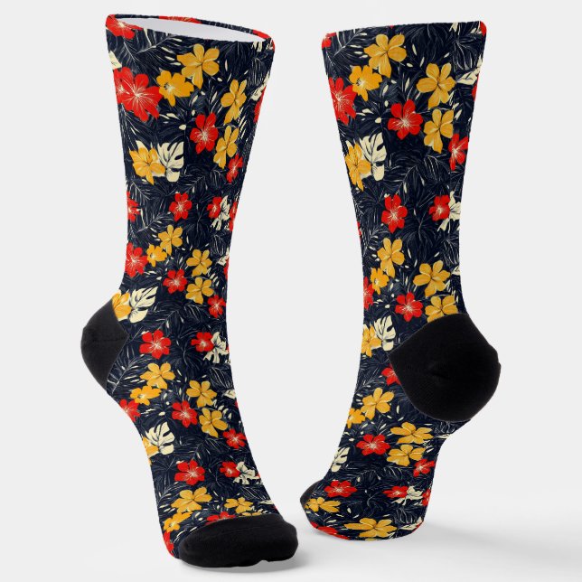 Exotic Flowers Floral Pattern Socks (Angled)