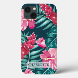 Exotic Flowers Monogram Pink iPhone 13 Case