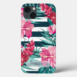 Exotic Flowers Monogram striped iPhone 13 Case