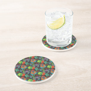 Exotic flowers pattern Glass beads texture Coaster