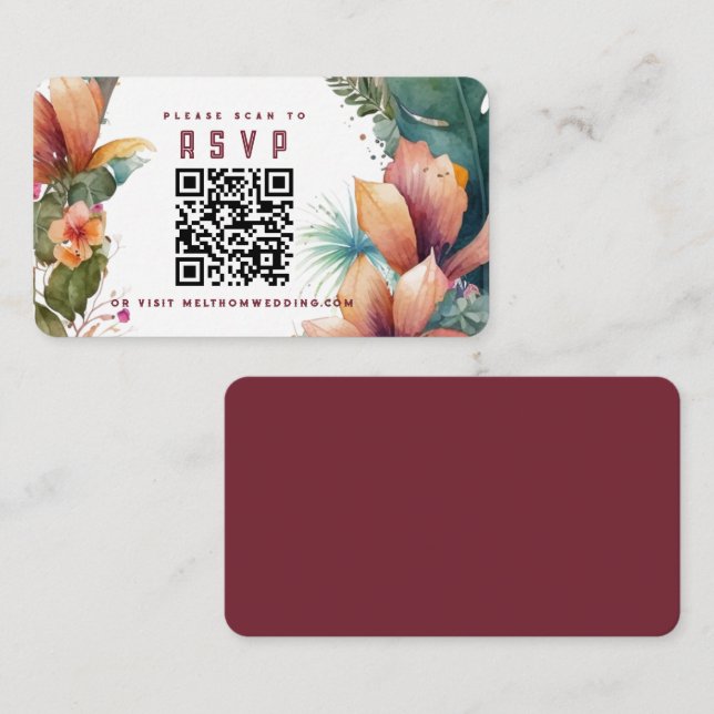 Exotic Flowers Scan to RSVP Wedding Enclosure  Card (Front/Back)