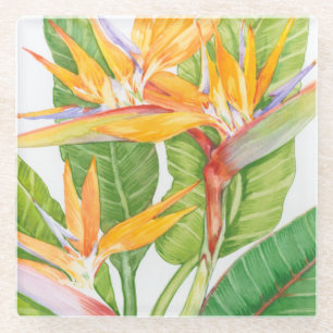Exotic Flowers Watercolor Glass Coaster