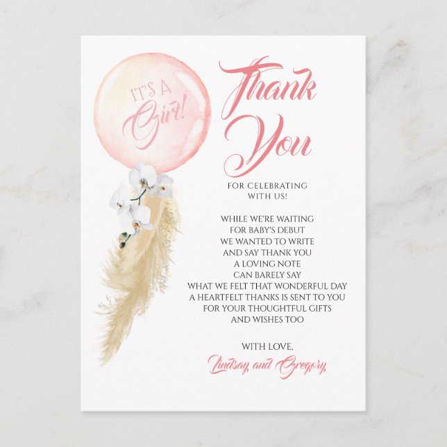 Exotic Foliage Floral Balloon Garland Thank You Postcard (Front)