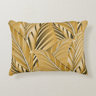 Exotic Foliage: Gold Leaves Pattern Decorative Cushion
