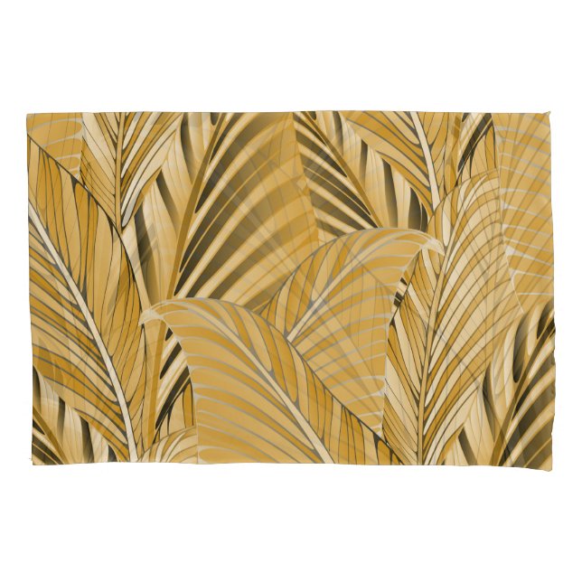 Exotic Foliage: Gold Leaves Pattern Pillowcase (Front)