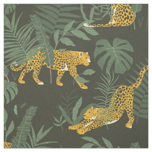 Exotic Forest Leopard Faux Camouflage Dark Green Fabric
