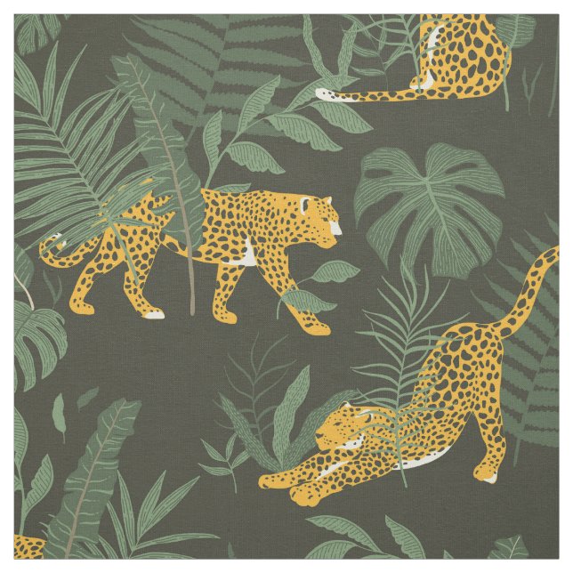 Exotic Forest Leopard Faux Camouflage Dark Green Fabric (Swatch)