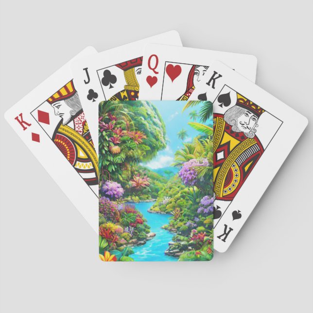 Exotic forest with water stream playing cards (Back)