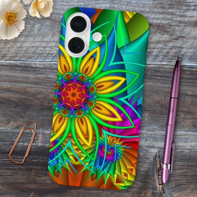 Exotic Fractal Flowers Phone Case (Exotic fractal phone case featuring an original artistic design with colorful flowers.)