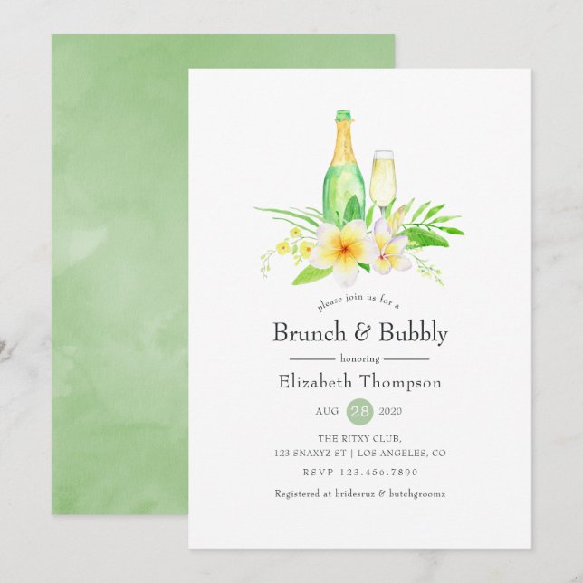 Exotic Frangipani Brunch and Bubbly Bridal Shower Invitation (Front/Back)