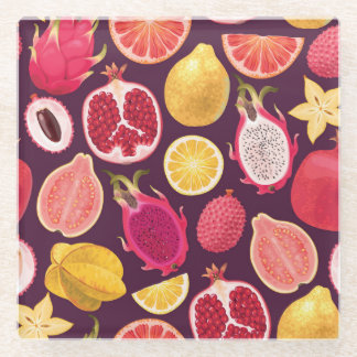Exotic fruit: colourful seamless pattern glass coaster