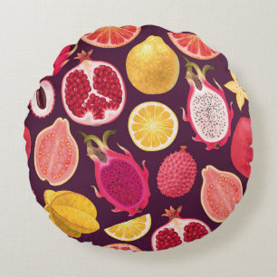Exotic fruit: colourful seamless pattern round cushion