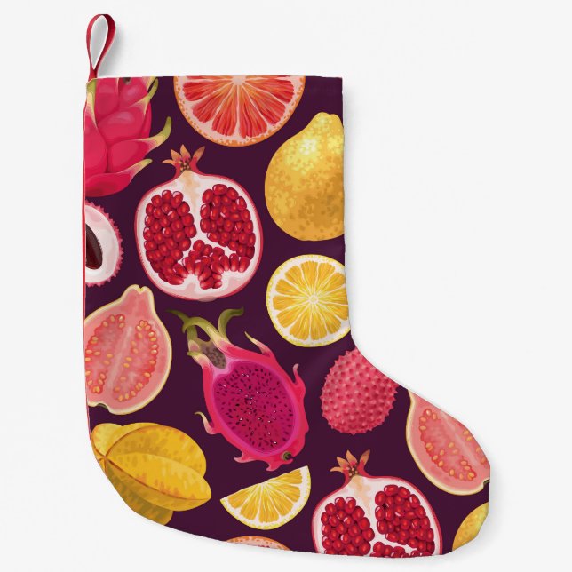 Exotic fruit: colourful seamless pattern small christmas stocking (Front)