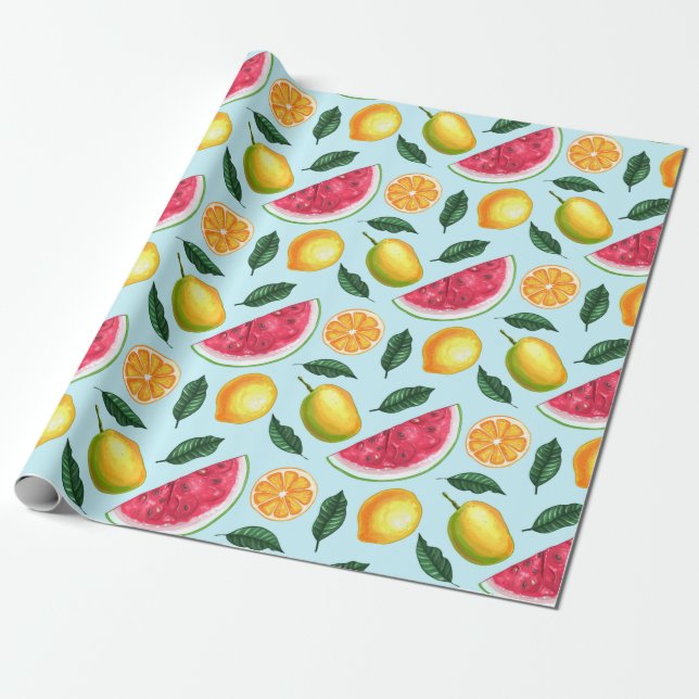 Exotic Fruit Pattern Wrapping Paper (Unrolled)