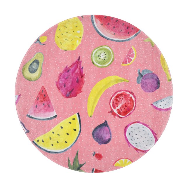 Exotic Fruit: Tropical Hand-Drawn Pattern Cutting Board (Front)