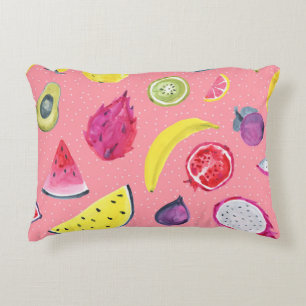 Exotic Fruit: Tropical Hand-Drawn Pattern Decorative Cushion