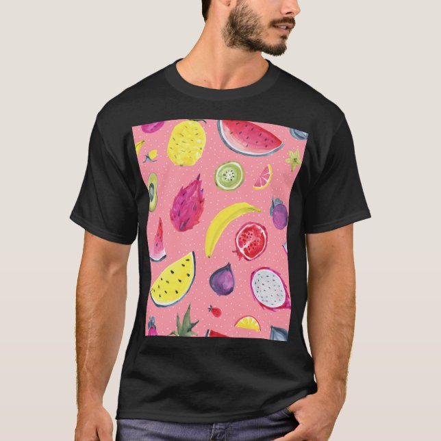 Exotic Fruit: Tropical Hand-Drawn Pattern T-Shirt (Front)
