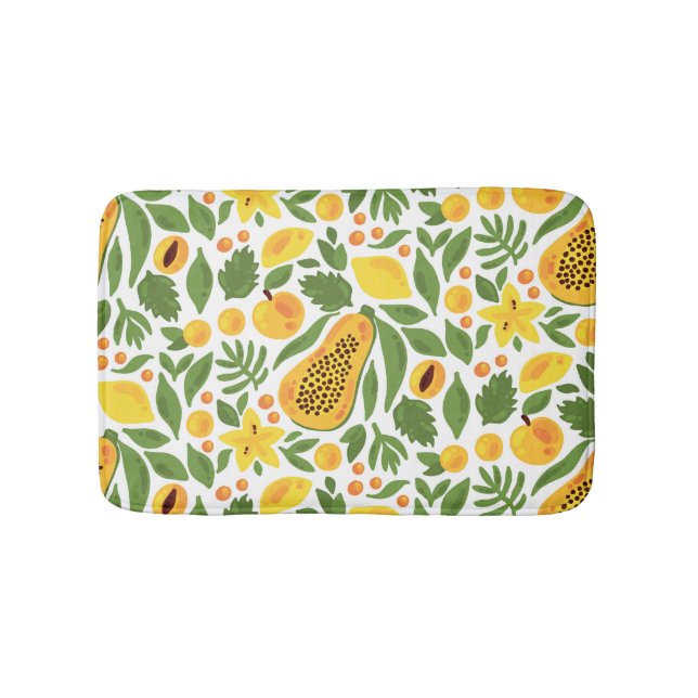 Exotic Fruits Ensemble: Papaya, Lemon, Mango Bath Mat (Front)