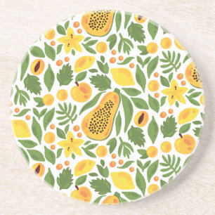 Exotic Fruits Ensemble: Papaya, Lemon, Mango Coaster