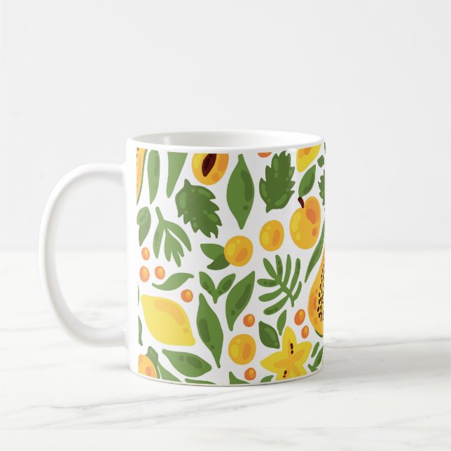 Exotic Fruits Ensemble: Papaya, Lemon, Mango Coffee Mug (Left)