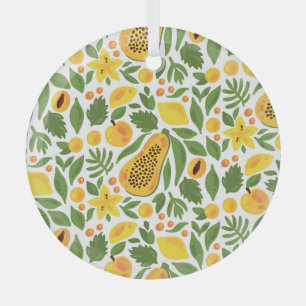 Exotic Fruits Ensemble: Papaya, Lemon, Mango Glass Tree Decoration