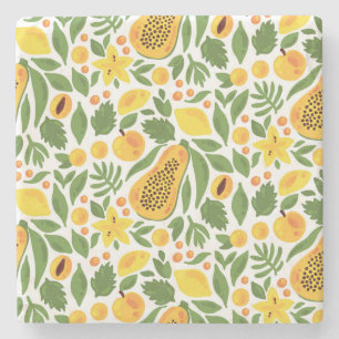 Exotic Fruits Ensemble: Papaya, Lemon, Mango Stone Coaster
