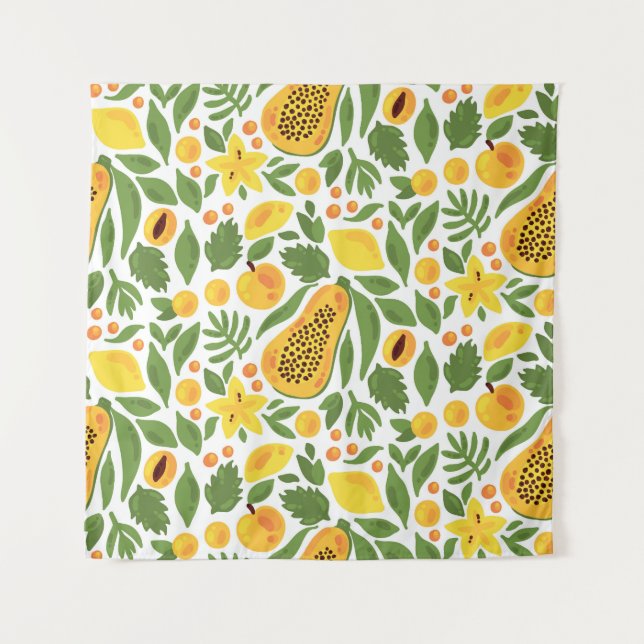 Exotic Fruits Ensemble: Papaya, Lemon, Mango Tapestry (Front)