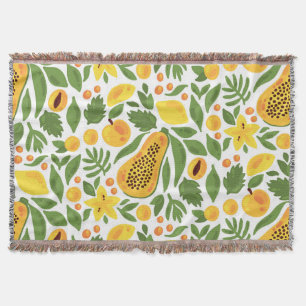 Exotic Fruits Ensemble: Papaya, Lemon, Mango Throw Blanket
