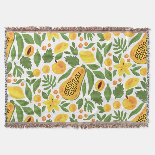 Exotic Fruits Ensemble: Papaya, Lemon, Mango Throw Blanket (Front)