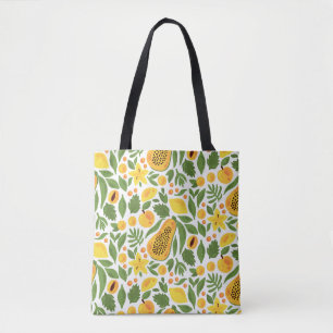 Exotic Fruits Ensemble: Papaya, Lemon, Mango Tote Bag