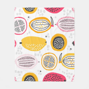 Exotic Fruits Hand-Drawn: Vintage Summer Fleece Blanket