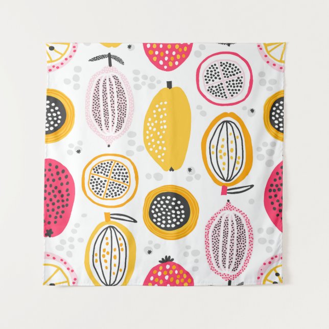 Exotic Fruits Hand-Drawn: Vintage Summer Tapestry (Front)