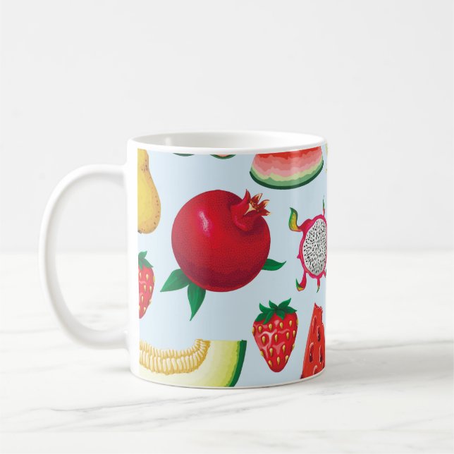 Exotic Fruits: Trendy Print Seamless. Coffee Mug (Left)