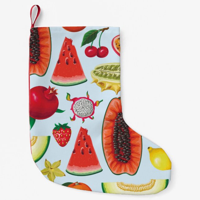 Exotic Fruits: Trendy Print Seamless. Small Christmas Stocking (Front)