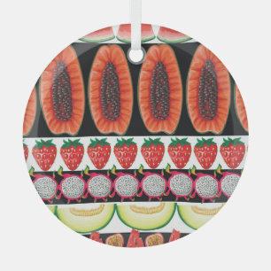 Exotic Fruits Trendy Seamless Pattern Glass Tree Decoration