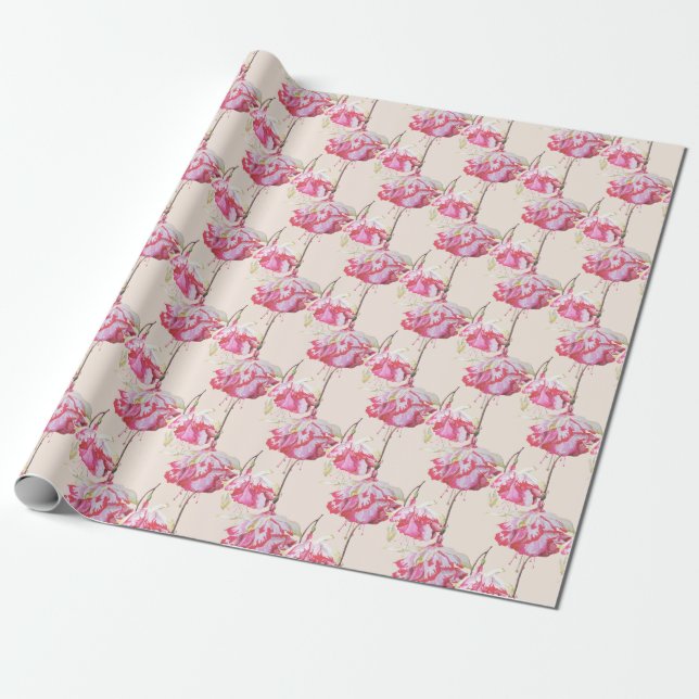 Exotic Fuchsias on Wrapping Paper (Unrolled)