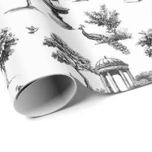 Exotic garden peacock birds Toile de jouy Wrapping Paper