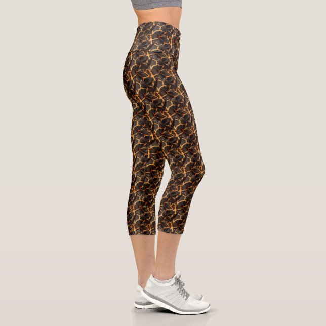 "Exotic Giraffes: On a Giraffe Patterned Canvas" Capri Leggings (Right)
