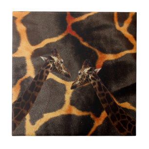 "Exotic Giraffes: On a Giraffe Patterned Canvas" Ceramic Tile