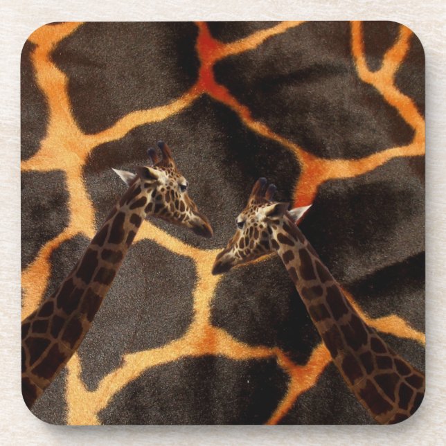 "Exotic Giraffes: On a Giraffe Patterned Canvas" Coaster (Front)