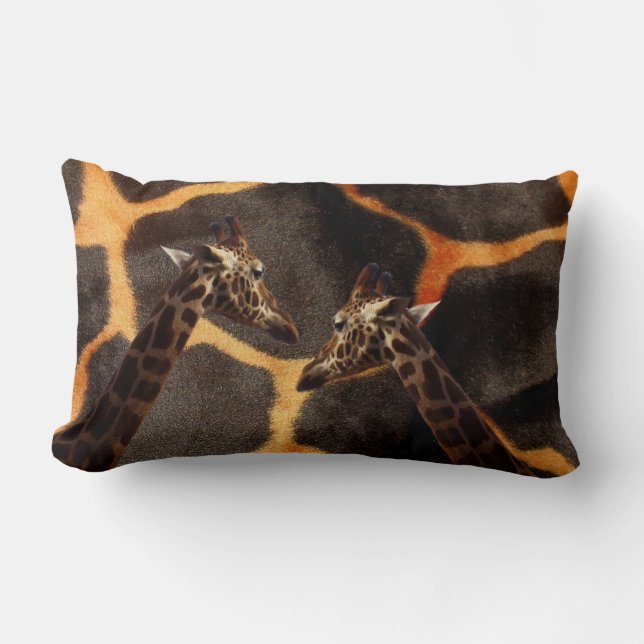 "Exotic Giraffes: On a Giraffe Patterned Canvas" Lumbar Cushion (Front)