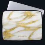 Exotic Gold and White Marble Abstract Pattern Laptop Sleeve<br><div class="desc">An upscale look for your laptop or tablet device, this beautiful design features an exotic gold and white marble abstract pattern with earth tone shadows and highlights. A subtle monogram has been added near the bottom to personalise the computer sleeve, but allow the unique pattern to take centre stage. Edit...</div>