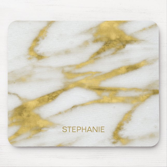 Exotic Gold and White Marble Abstract with Monogra Mouse Pad (Front)