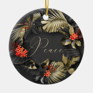 Exotic Gold Red Ebony Peace and Joy Tropical Ceramic Ornament