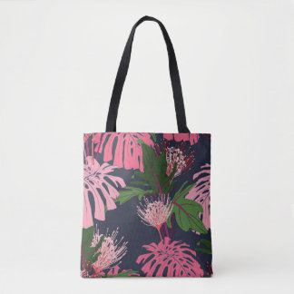 Exotic green and pink tropical palm leaves and pro tote bag