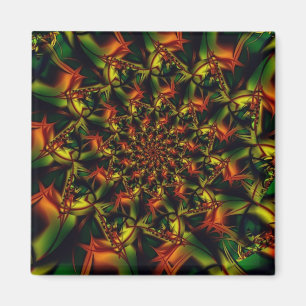 Exotic Green and Yellow Fractal Art Magnet
